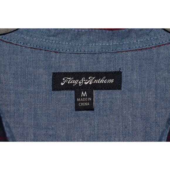 FLAG & ANTHEM $80 Red‎ Navy Plaid Pearl Snap Long Sleeve Shirt Men's Medium - Picture 4 of 4